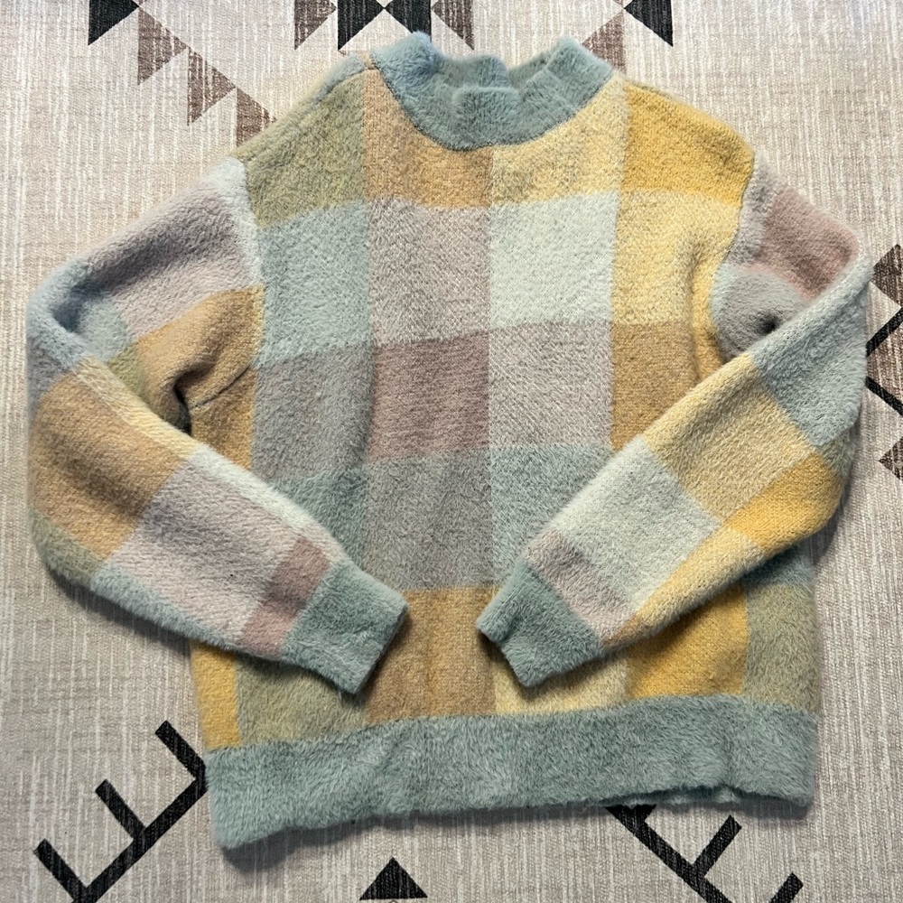 Ann Taylor Yellow and Blue Cowl Neck Sweater